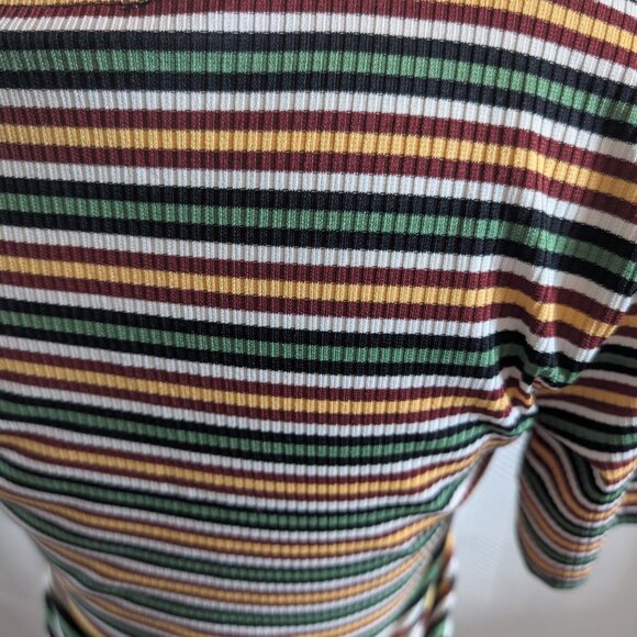 Zara NWOT Striped Stretch Midi Dress Black Green White Yellow Brown Size Medium - Picture 3 of 9